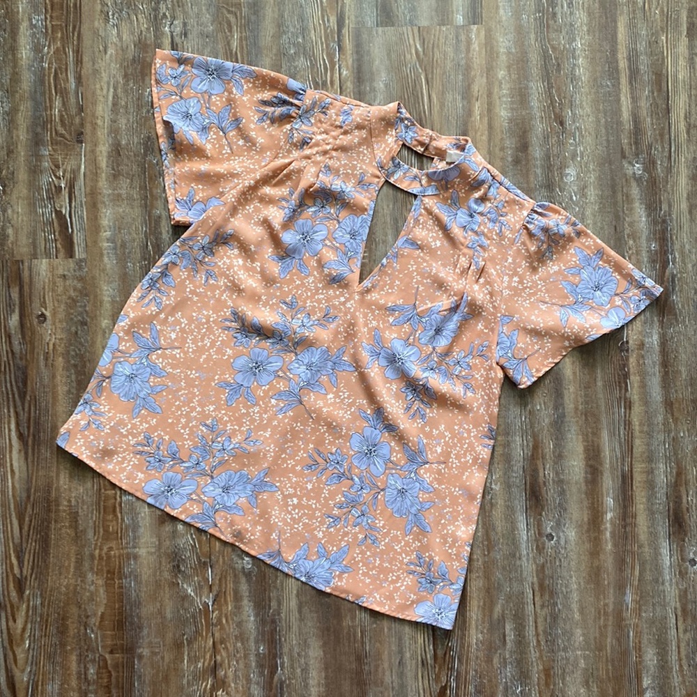 Sienna Sky Peach Pink & Lavender Floral Short Sleeve Blouse